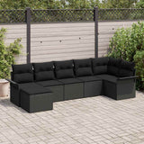 vidaXL Tuinbank Set met kussen 7 pcs Zwart poly rattan