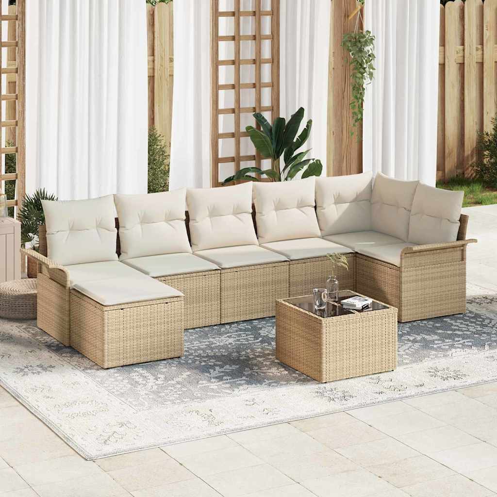 vidaXL Tuinbank Set met kussen 7 pcs Zwart poly rattan