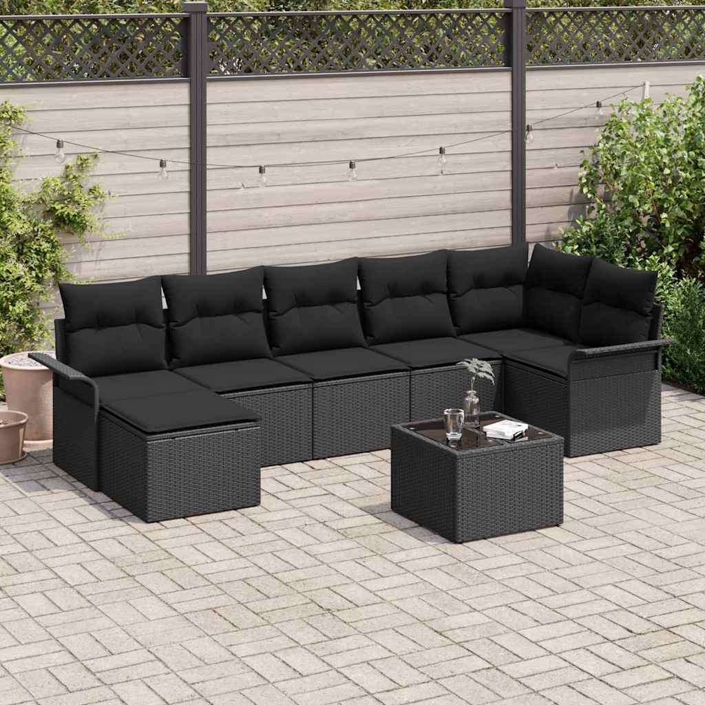 vidaXL Tuinbank Set met kussen 7 pcs Zwart poly rattan
