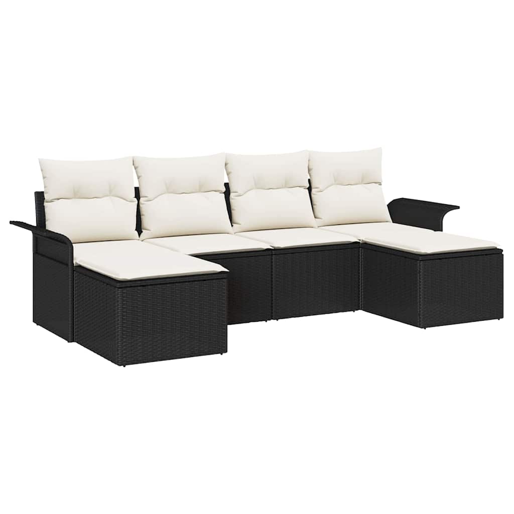 vidaXL Tuinbank Set met kussen 6 pcs Zwart poly rattan