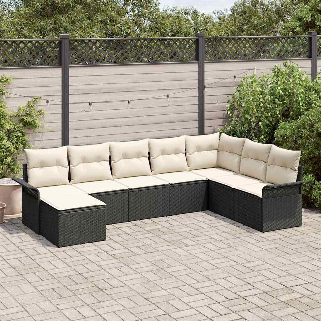 vidaXL Tuinbank Set met kussen 8 pcs Zwart poly rattan