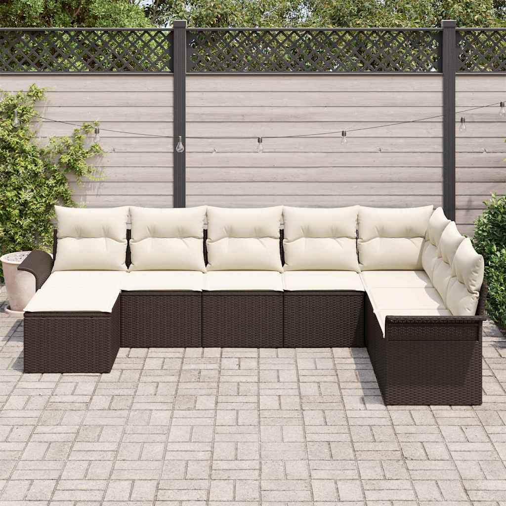 vidaXL Tuinbank Set met kussen 8 pcs Zwart poly rattan
