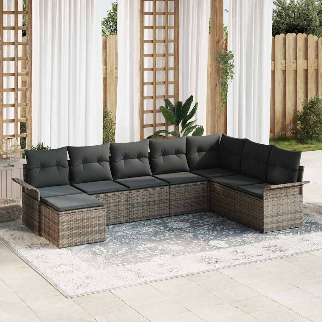 vidaXL Tuinbank Set met kussen 8 pcs Zwart poly rattan