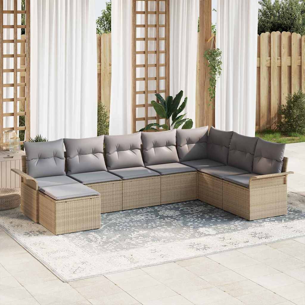 vidaXL Tuinbank Set met kussen 8 pcs Zwart poly rattan
