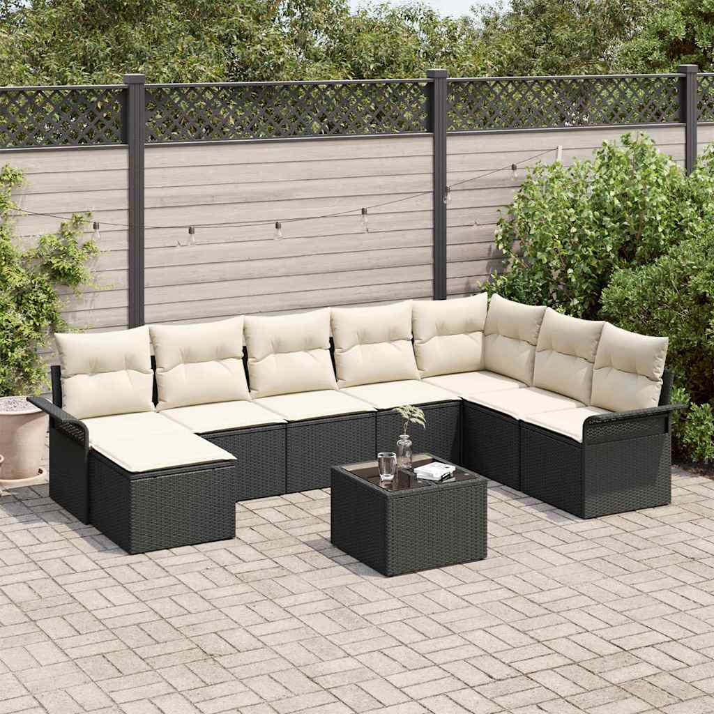 vidaXL Tuinbank Set met kussen 8 pcs Zwart poly rattan