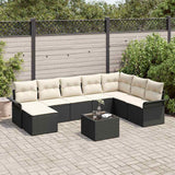 vidaXL Tuinbank Set met kussen 8 pcs Zwart poly rattan