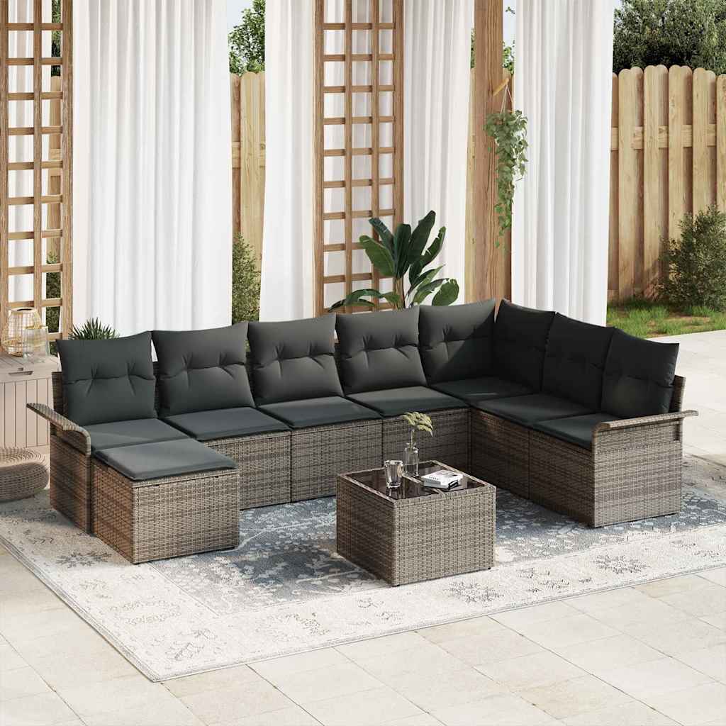 vidaXL Tuinbank Set met kussen 8 pcs Zwart poly rattan