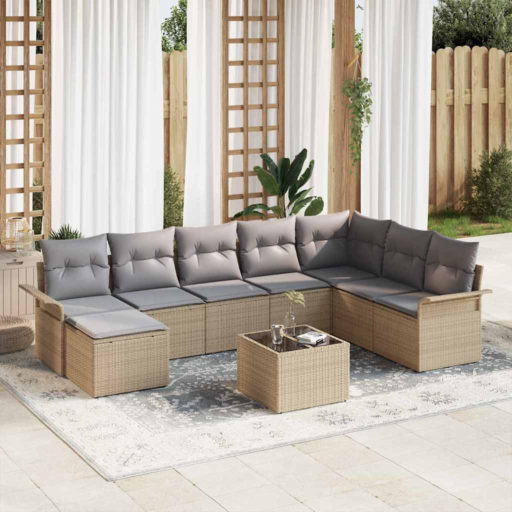 vidaXL Tuinbank Set met kussen 8 pcs Zwart poly rattan