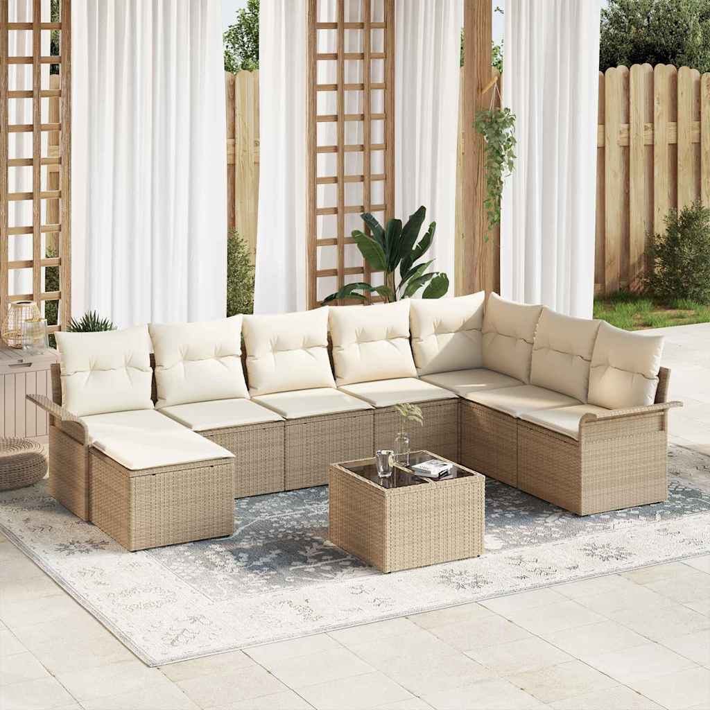 vidaXL Tuinbank Set met kussen 8 pcs Zwart poly rattan