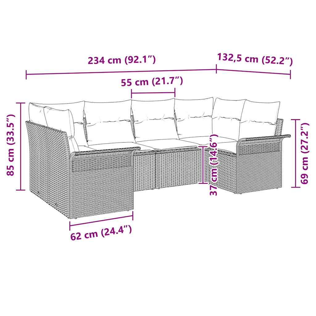 vidaXL Tuinbank Set met kussen 6 pcs Zwart poly rattan