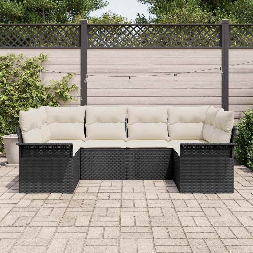 vidaXL Tuinbank Set met kussen 6 pcs Zwart poly rattan