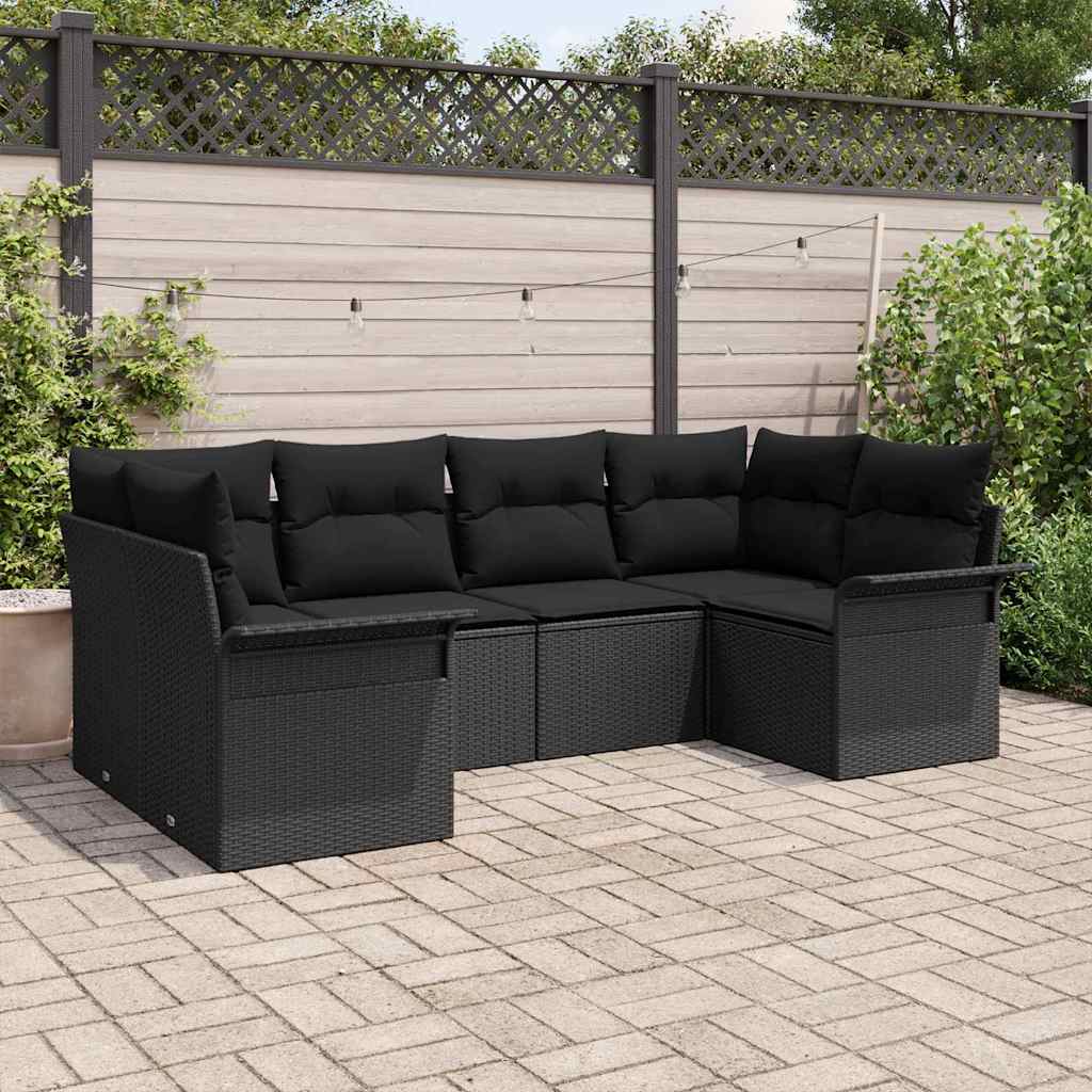 vidaXL Tuinbank Set met kussen 6 pcs Zwart poly rattan