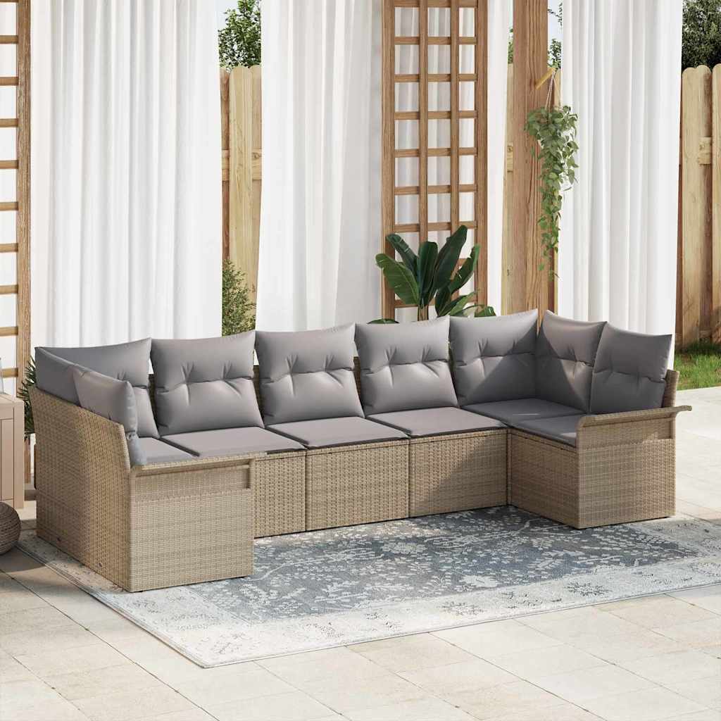 vidaXL Tuinbank Set met kussen 7 pcs Zwart poly rattan