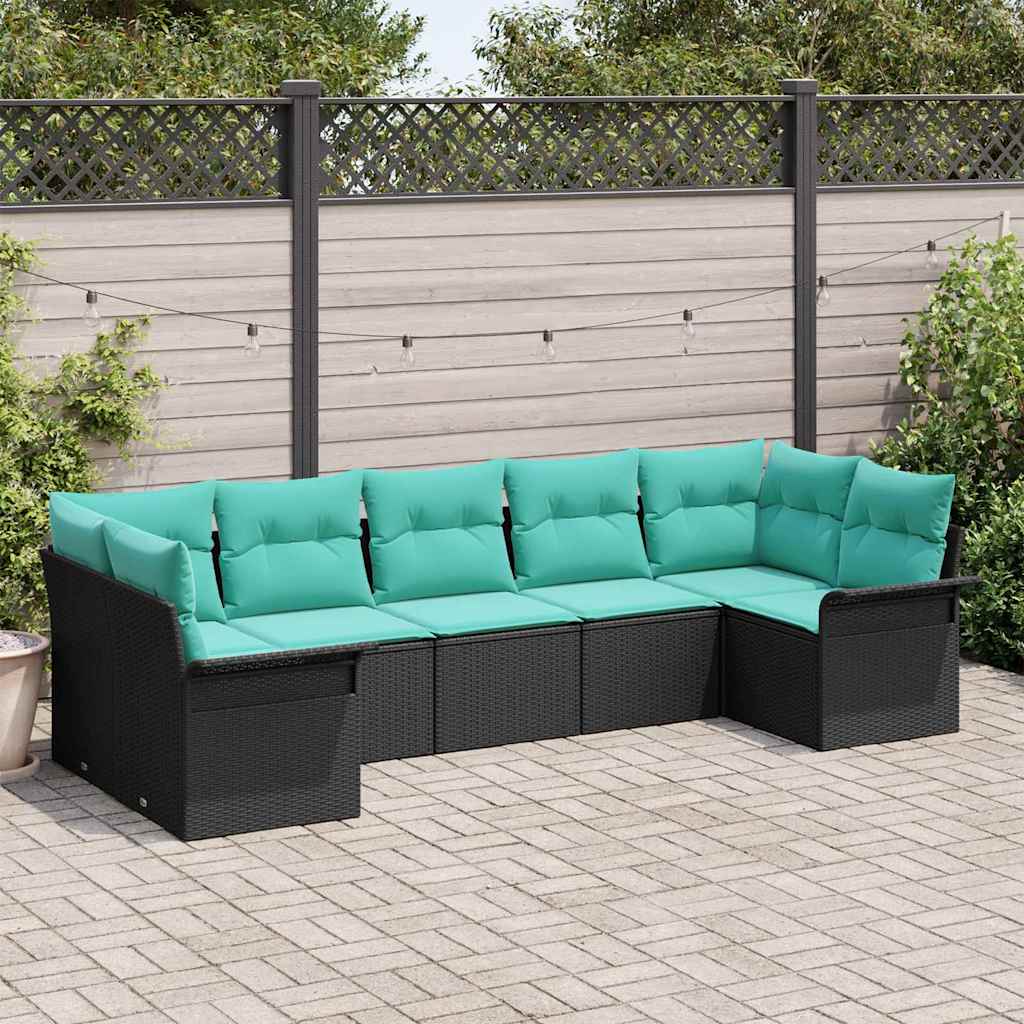 vidaXL Tuinbank Set met kussen 7 pcs Bruin Poly rattan