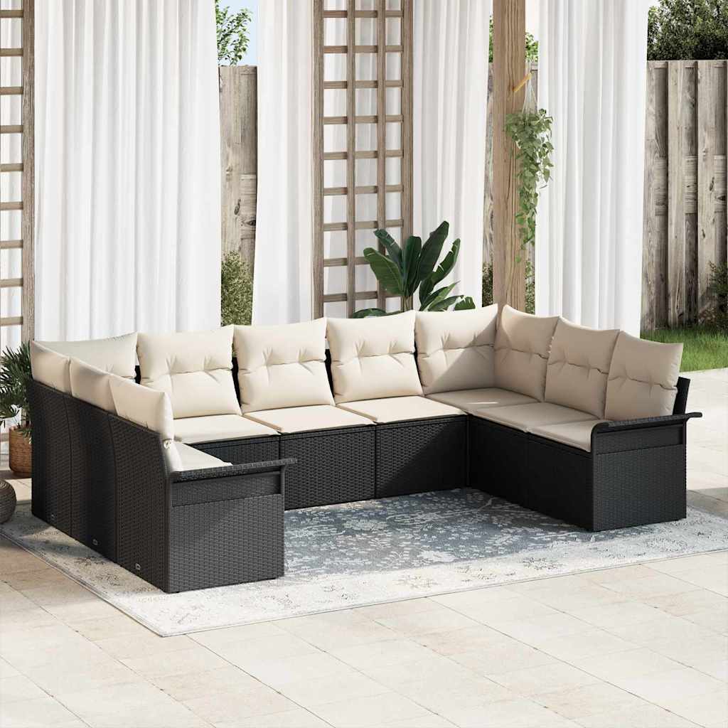 vidaXL Tuinbank Set met kussen Zwart poly rattan
