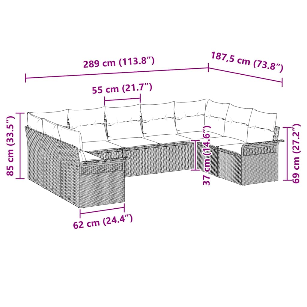 vidaXL Tuinbank Set met kussen Zwart poly rattan