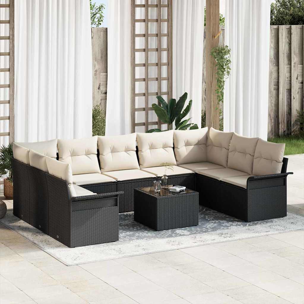 vidaXL Tuinbank Set met kussen Zwart poly rattan