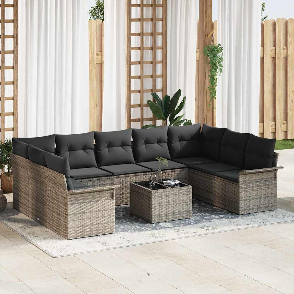 vidaXL Tuinbank Set met kussen Zwart poly rattan