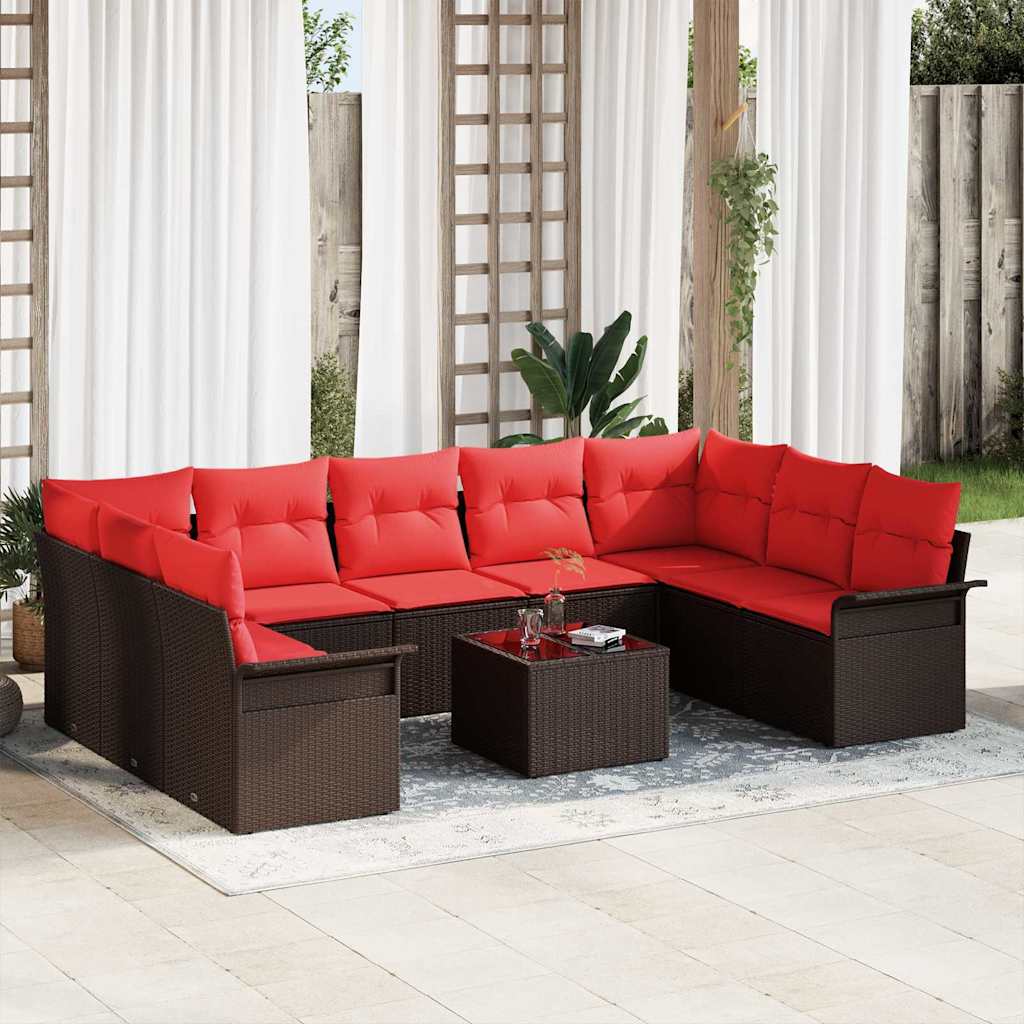vidaXL Garden Lounge Set with cushions 9 pcs Brown poly rattan