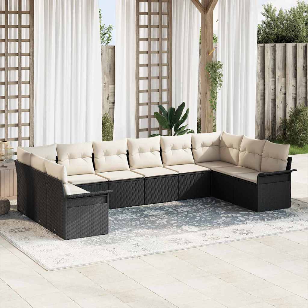 vidaXL Tuinbank Set met kussen 10 pcs Zwart poly rattan
