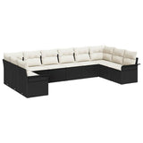 vidaXL Tuinbank Set met kussen 10 pcs Zwart poly rattan