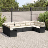 vidaXL Tuinbank Set met kussen 10 pcs Zwart poly rattan