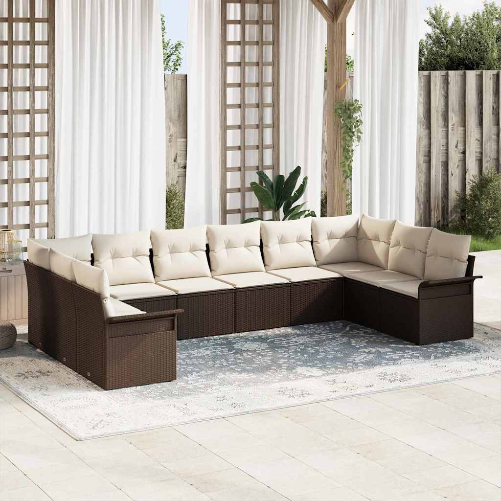 vidaXL Tuinbank Set met kussen 10 pcs Zwart poly rattan