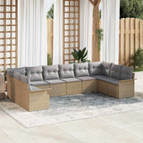 vidaXL Tuinbank Set met kussen 10 pcs Zwart poly rattan