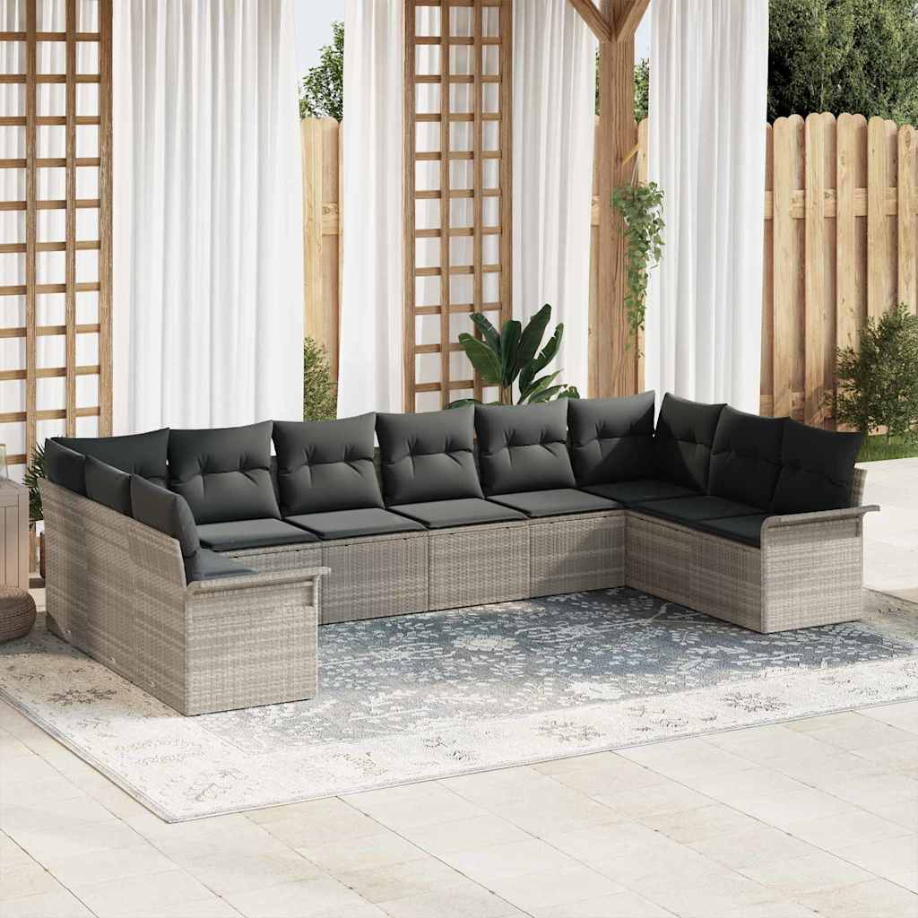 vidaXL Tuinbank Set met kussen 10 pcs Zwart poly rattan