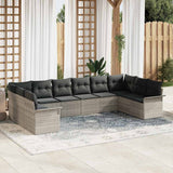 vidaXL Tuinbank Set met kussen 10 pcs Zwart poly rattan