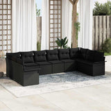 vidaXL Tuinbank Set met kussen 10 pcs Zwart poly rattan