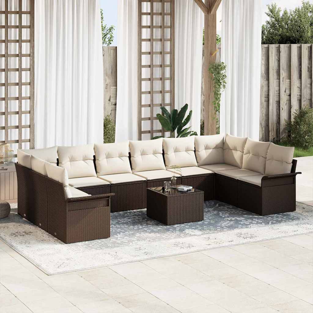vidaXL Tuinbank Set met kussen 10 pcs Zwart poly rattan