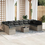 vidaXL Tuinbank Set met kussen 10 pcs Zwart poly rattan