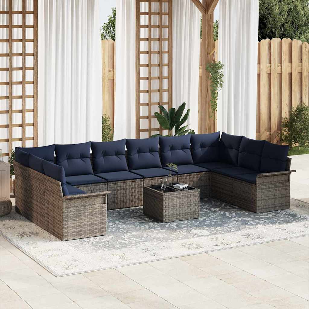 vidaXL Tuinbank Set met kussen 10 pcs Bruin poly rattan