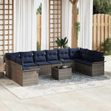 vidaXL Tuinbank Set met kussen 10 pcs Bruin poly rattan