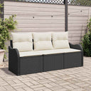 vidaXL Tuinbank Set met kussen 3 pcs Zwart poly rattan