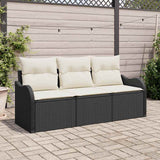 vidaXL Tuinbank Set met kussen 3 pcs Zwart poly rattan