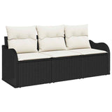 vidaXL Tuinbank Set met kussen 3 pcs Zwart poly rattan