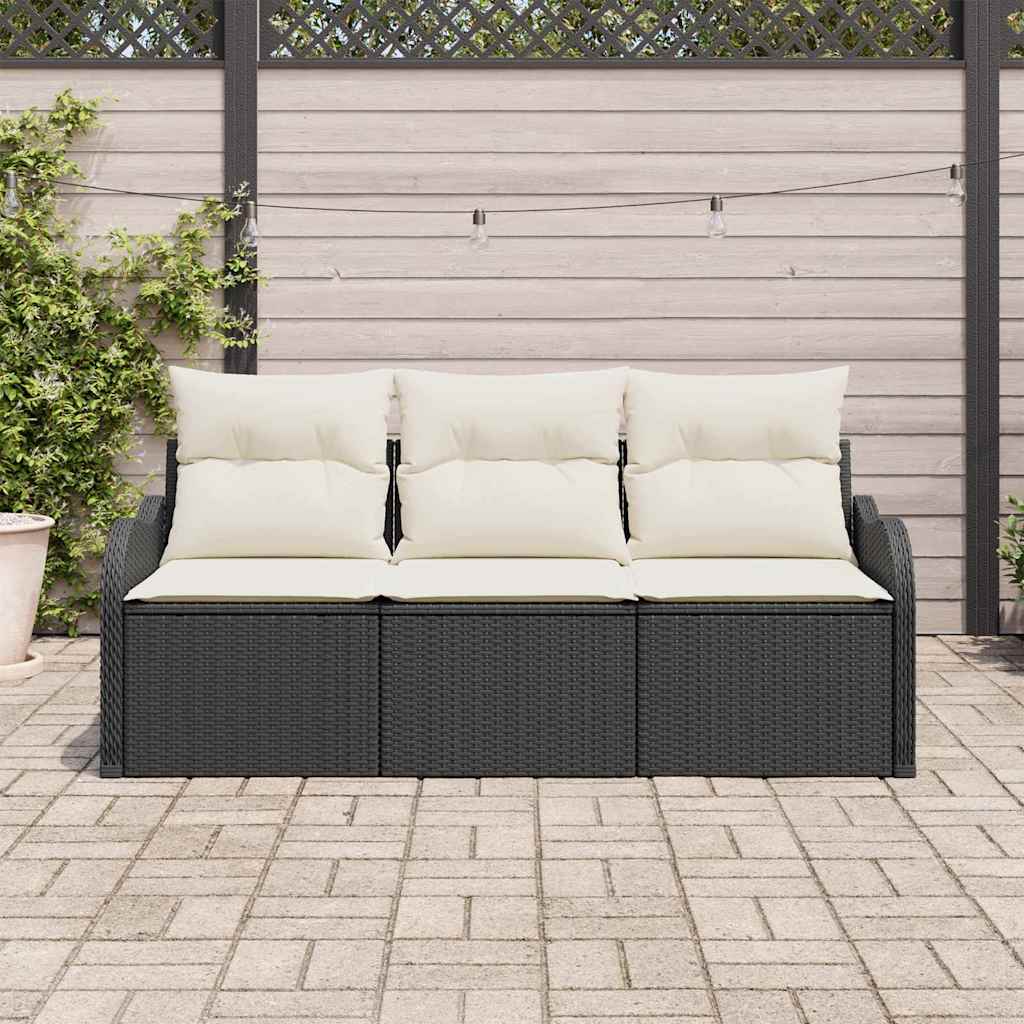 vidaXL Tuinbank Set met kussen 3 pcs Zwart poly rattan