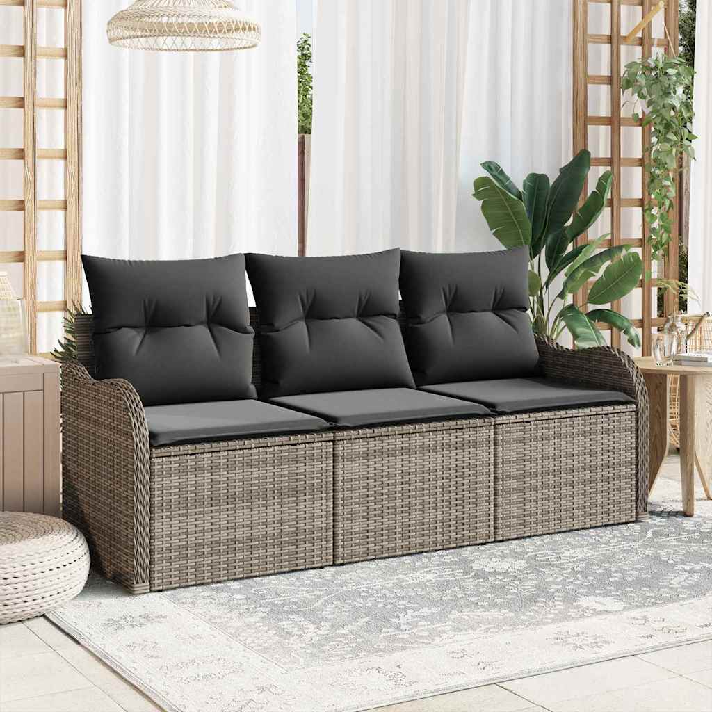 vidaXL Tuinbank Set met kussen 3 pcs Zwart poly rattan