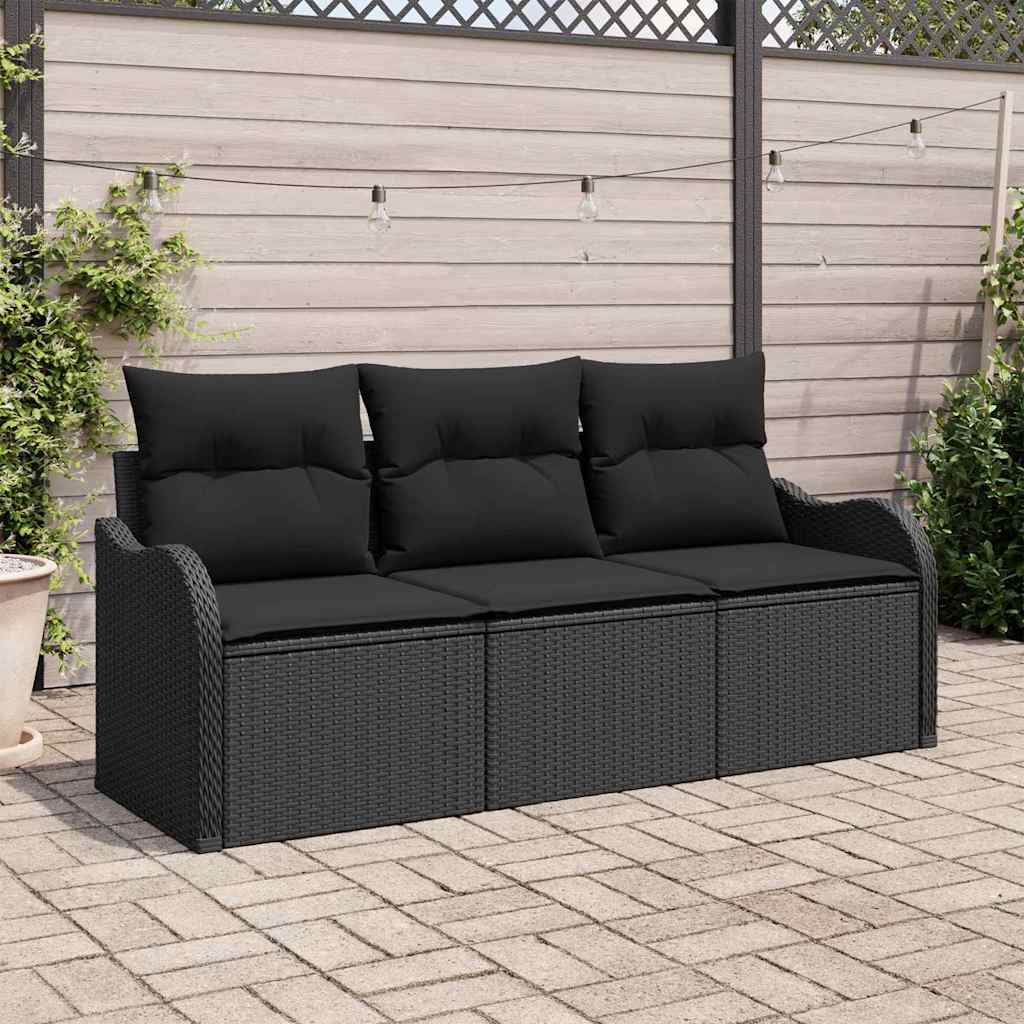 vidaXL Tuinbank Set met kussen 3 pcs Zwart poly rattan