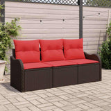 vidaXL Tuinbank Set met kussen 3 pcs Bruin Poly rattan