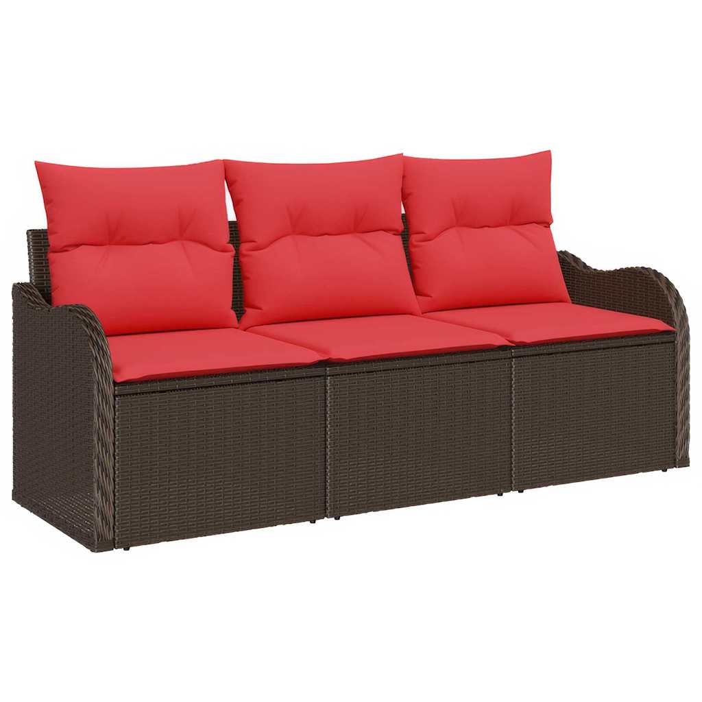 vidaXL Tuinbank Set met kussen 3 pcs Bruin Poly rattan