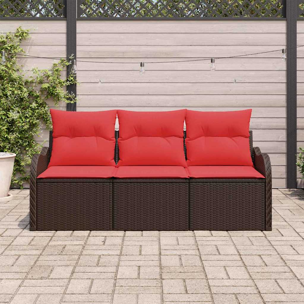 vidaXL Tuinbank Set met kussen 3 pcs Bruin Poly rattan