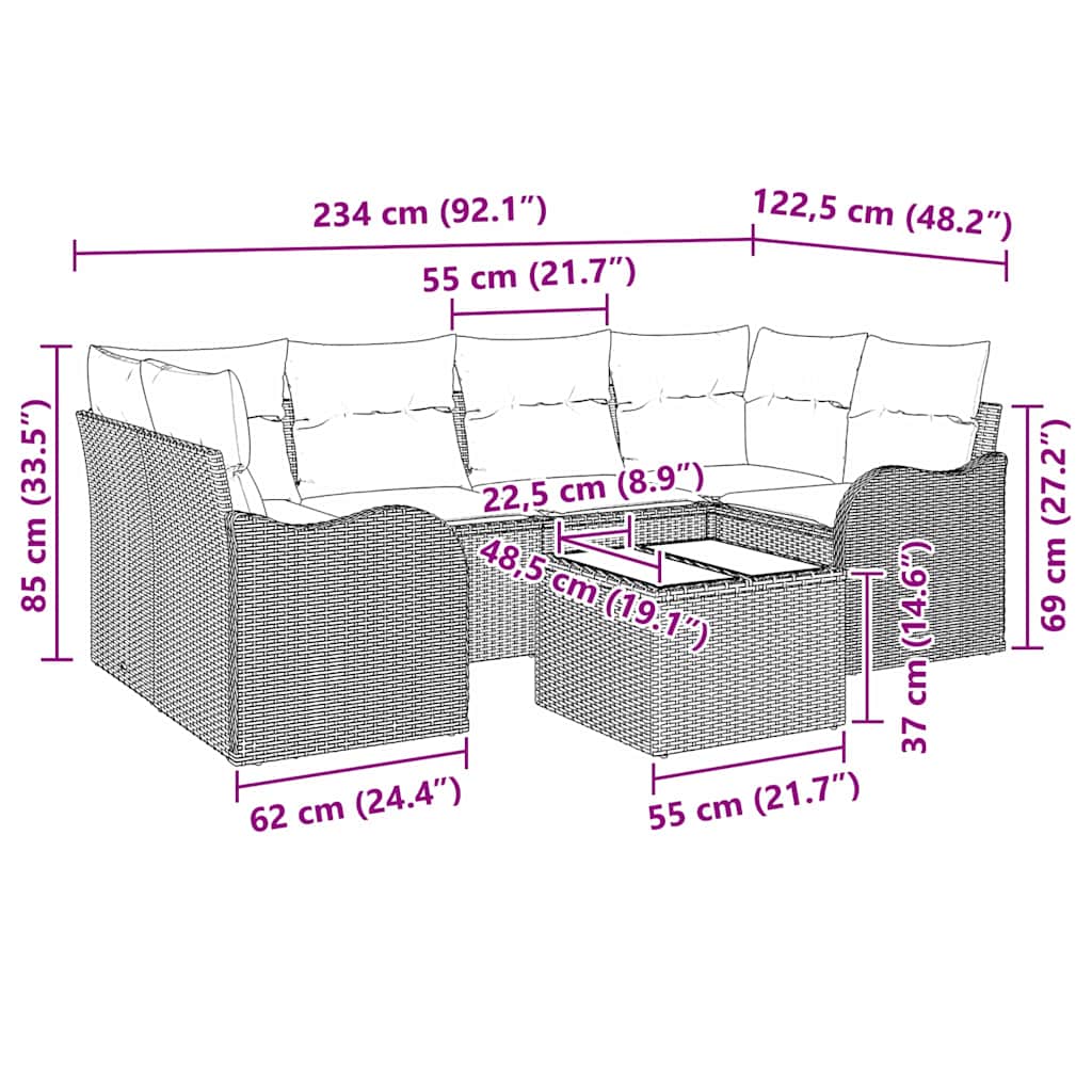 vidaXL Tuinbank Set Zwart 55 x 55 x 37 cm poly rattan