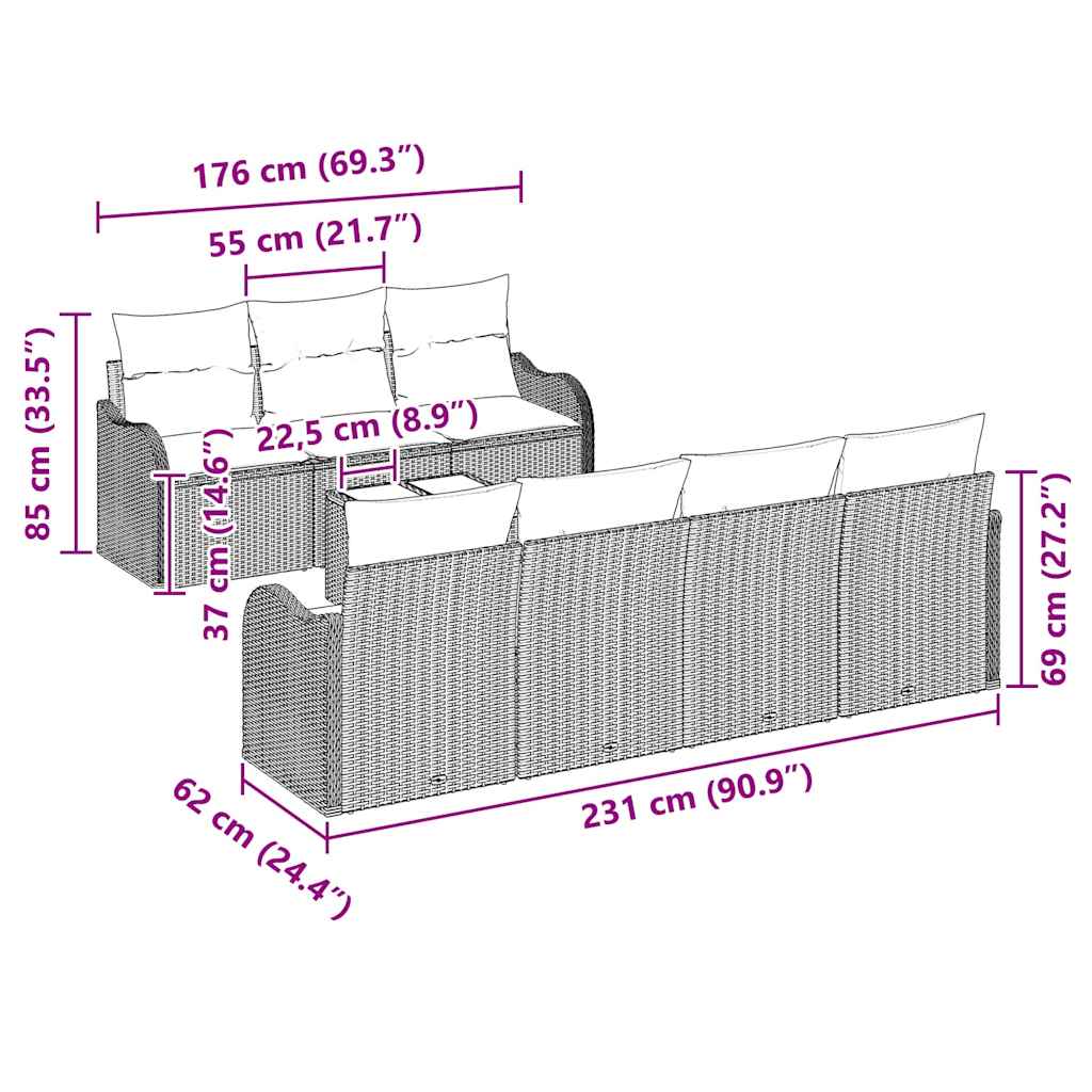vidaXL Tuinbank Set Zwart 55 x 55 x 37 cm poly rattan