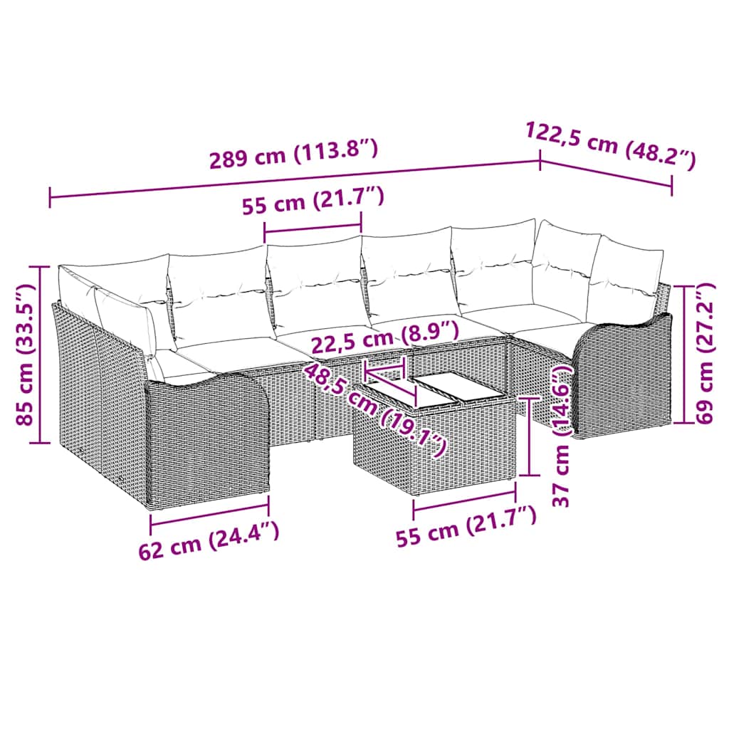 vidaXL Tuinbank Set Zwart 55 x 55 x 37 cm poly rattan