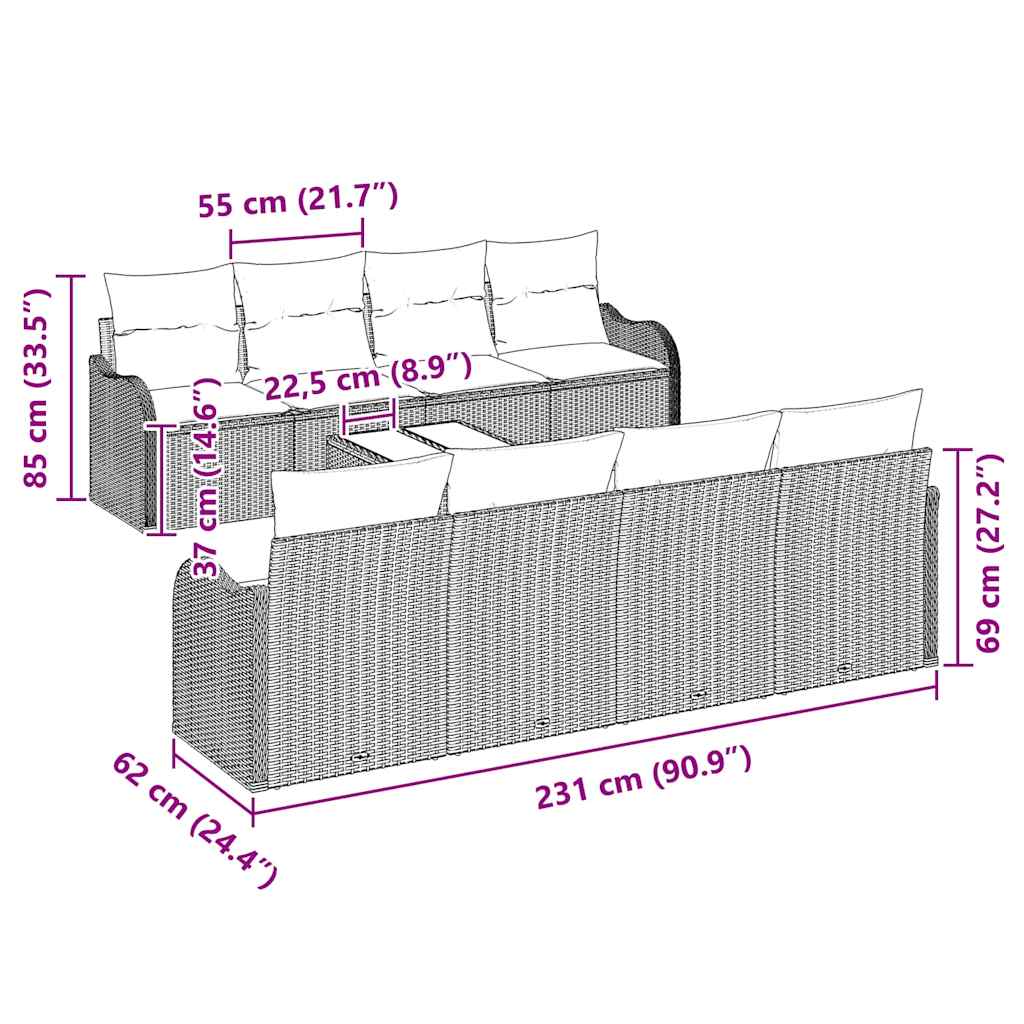 vidaXL Tuinbank Set Zwart 55 x 55 x 37 cm poly rattan
