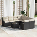 vidaXL Tuinbank Set met kussen met opslag 9 pcs Zwart poly rattan