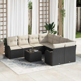 vidaXL Tuinbank Set met kussen met opslag 9 pcs Zwart poly rattan